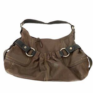 Tignanello Women's Brown Leather Zipper Front Pocket Shoulder Bag Large Purse